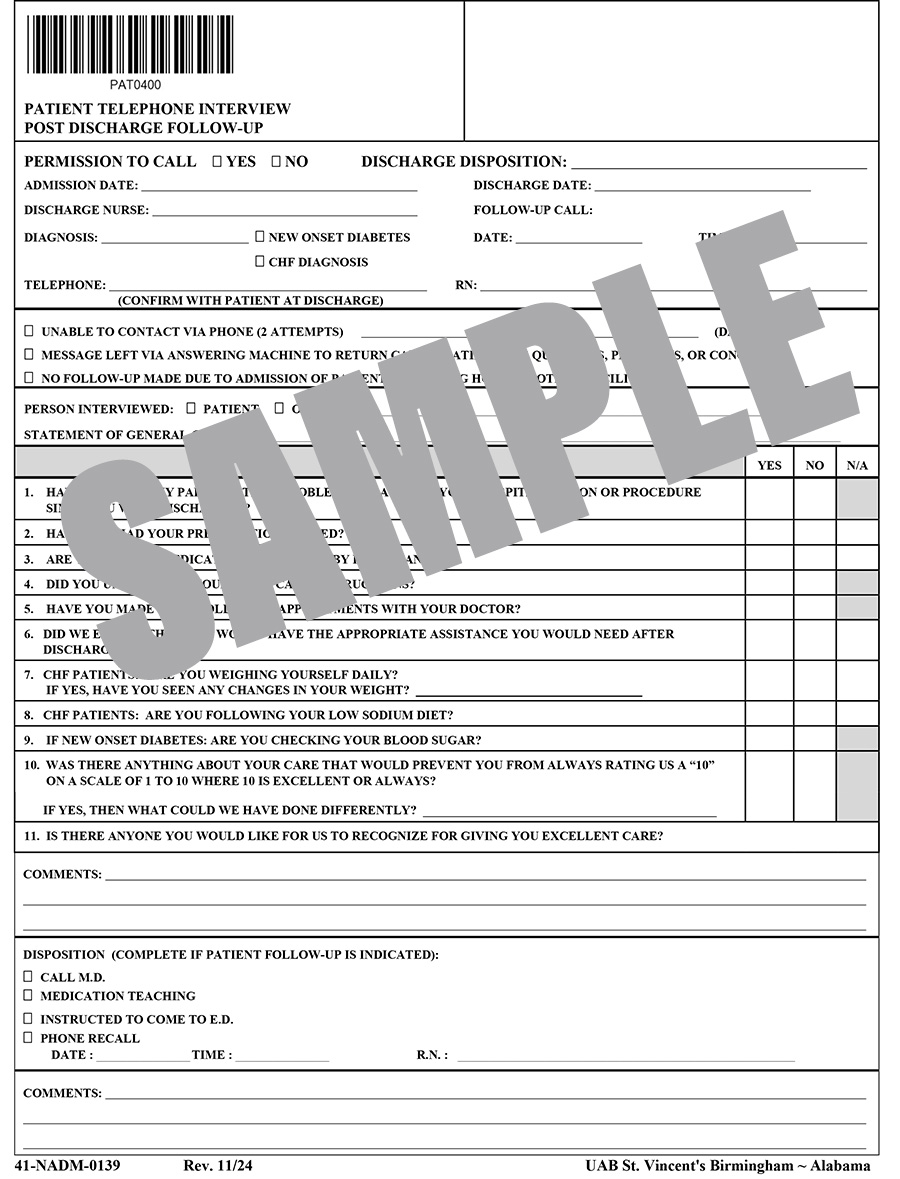 PATIENT TELEPHONE INTERVIEW POST DISCHARGE FOLLOW-UP