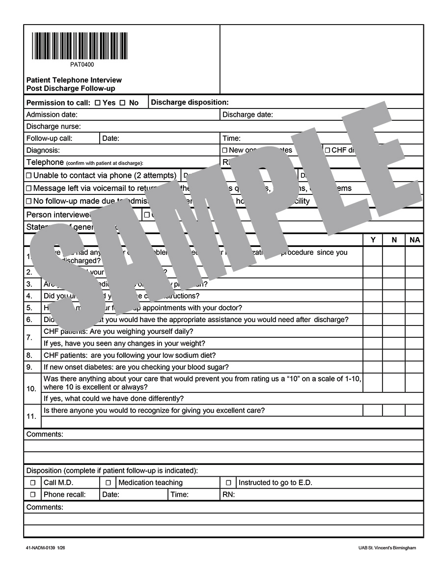 PATIENT TELEPHONE INTERVIEW POST DISCHARGE FOLLOW-UP