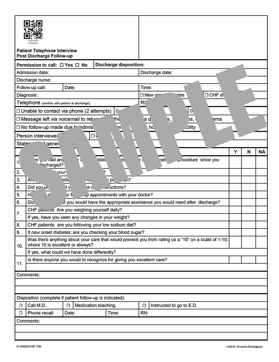 PATIENT TELEPHONE INTERVIEW POST DISCHARGE FOLLOW-UP