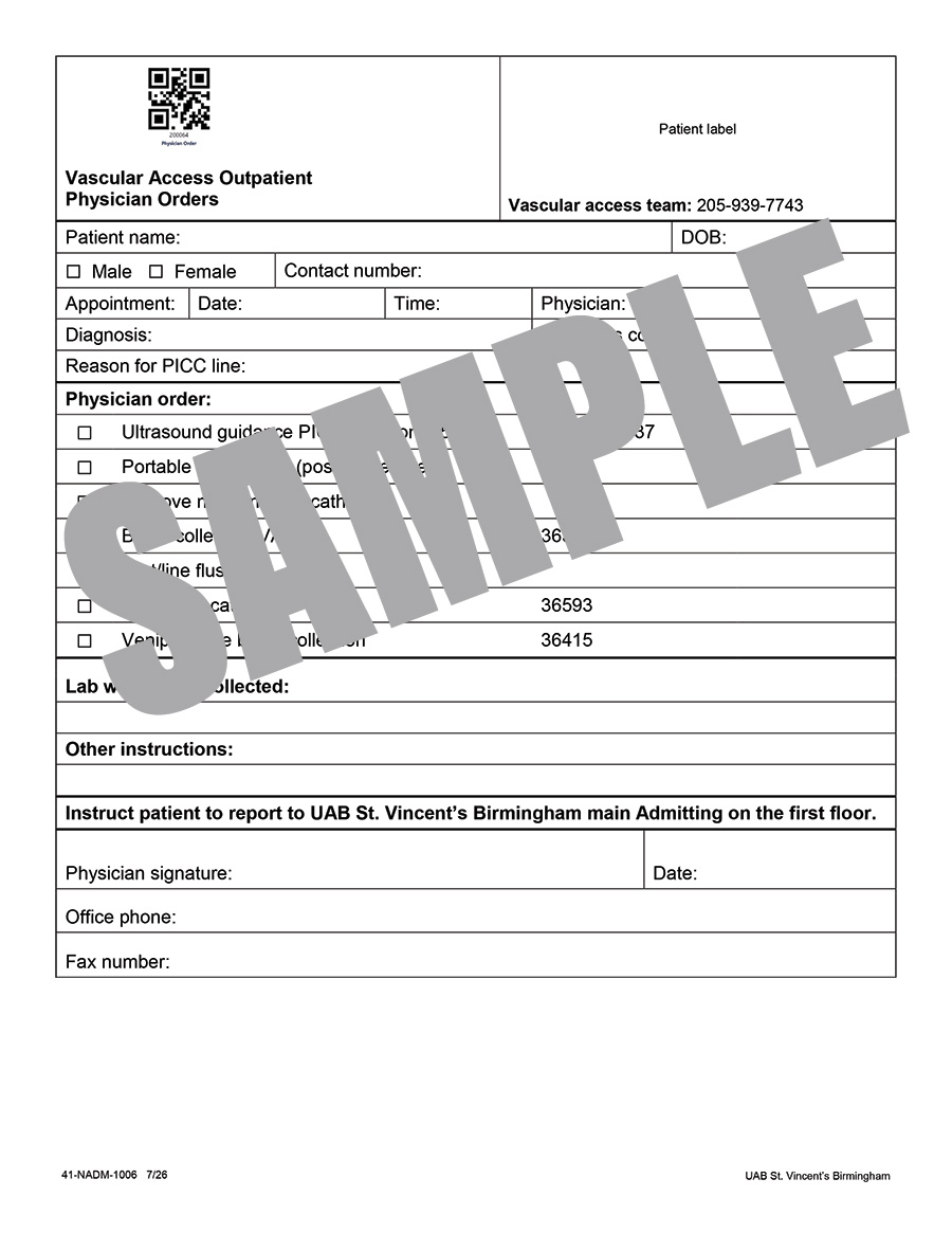 VASCULAR ACCESS OUTPATIENT PHYSICIAN ORDERS