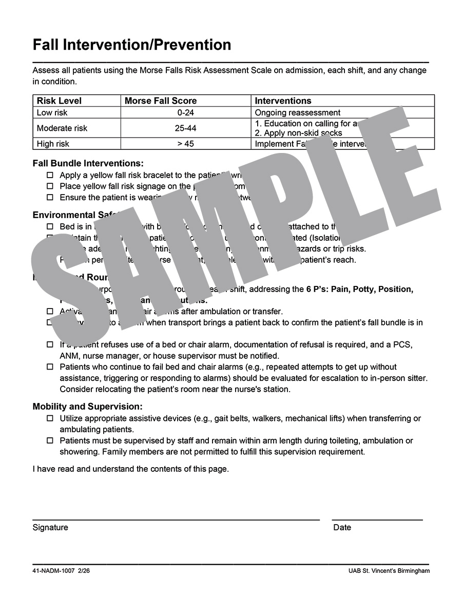 FALL INTERVENTION PREVENTION STAFF FORM