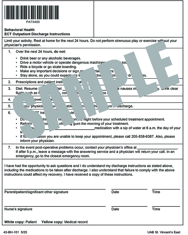 ECT OP DISCHARGE INSTRUCTIONS