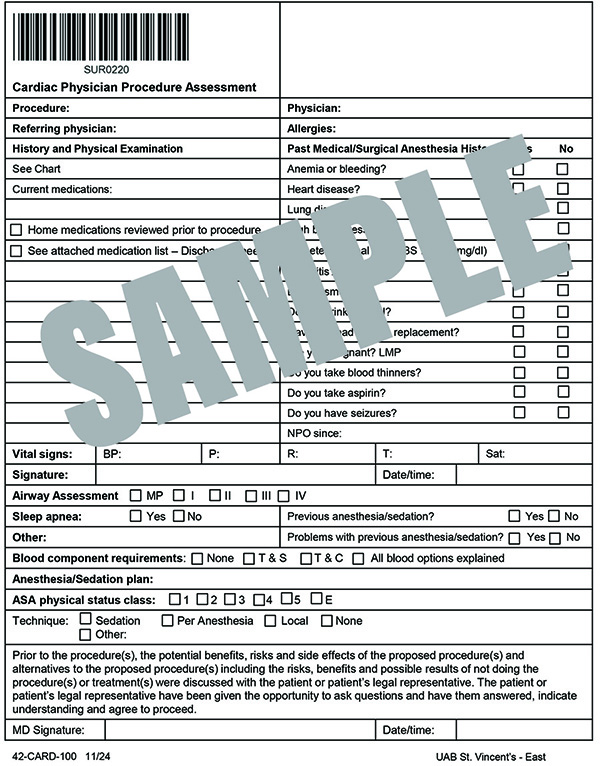CARDIAC PHYSICAN PROCEDURE ASSESSMENT