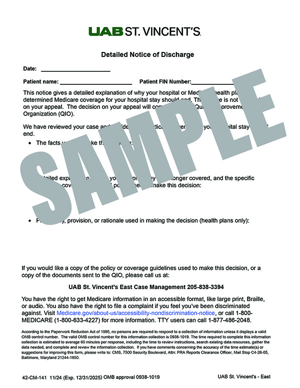 DETAILED NOTICE OF DISCHARGE