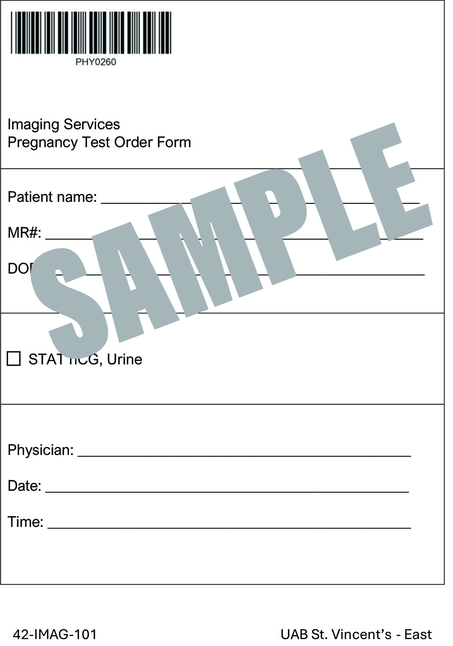 PREGNANCY TEST ORDER FORM