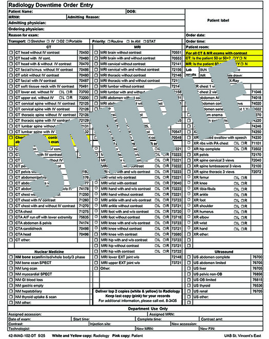 RADIOLOGY DOWNTIME FORM