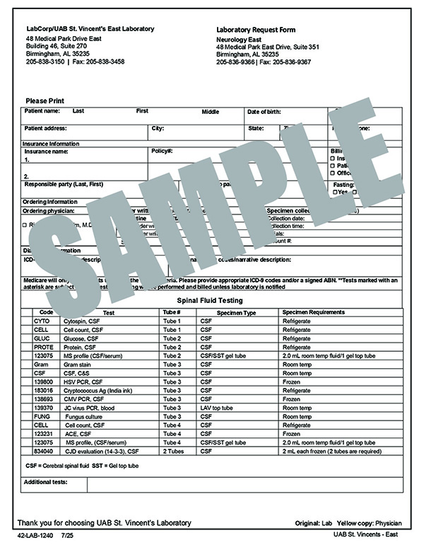 LAB REQUEST FORM - NEUROLOGY EAST