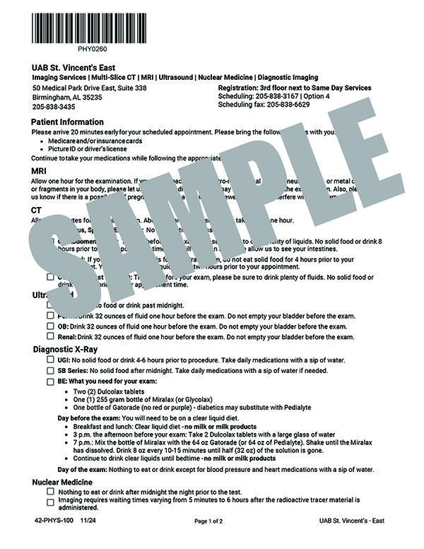 IMAGING SERVICES PHYSICIANS ORDER FORM
