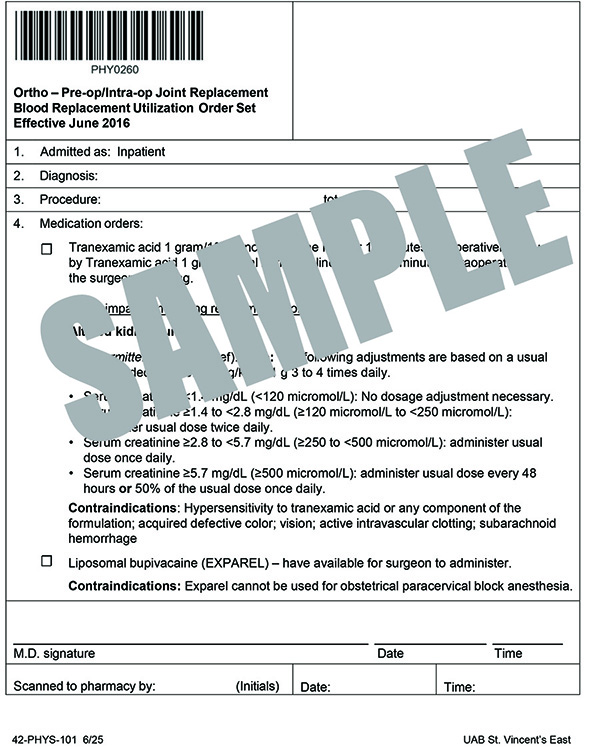 ORTHO PRE OP-INTRA OP JOINT REPLACEMENT BLOOD REPLACEMENT UTILIZATION ORDER SET