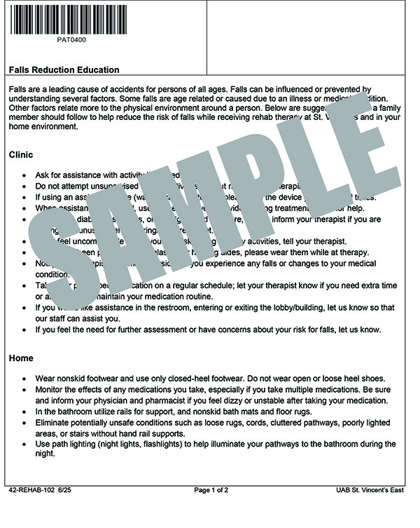 FALLS RISK REDUCTION EDUCATION