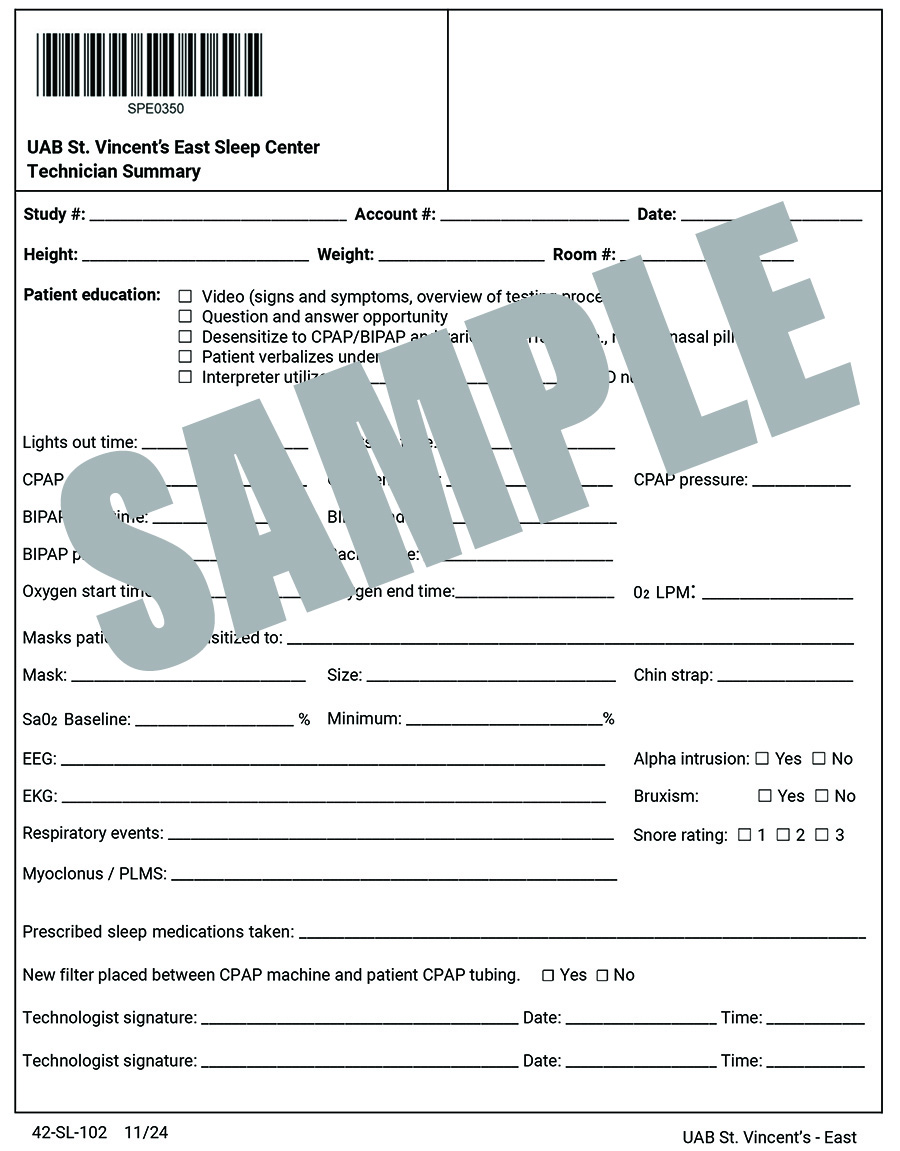 TECHNICIAN SUMMARY SLEEP CENTER