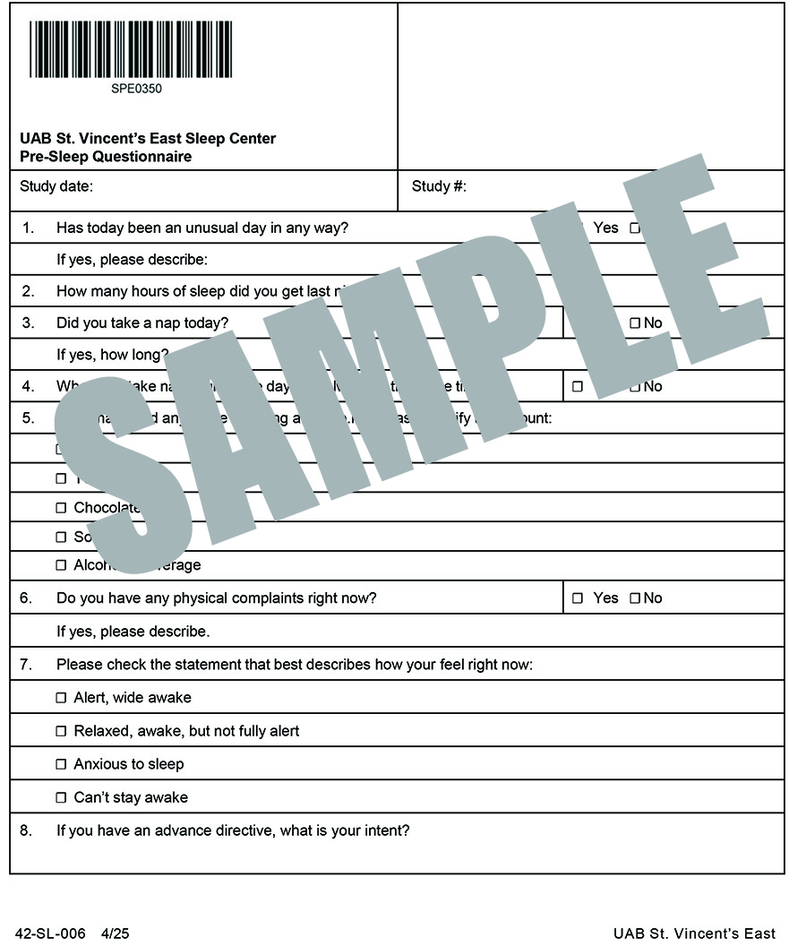 PRE-SLEEP QUESTIONNAIRE