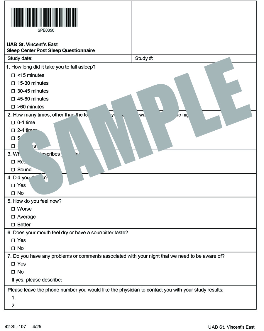 POST-SLEEP QUESTIONNAIRE