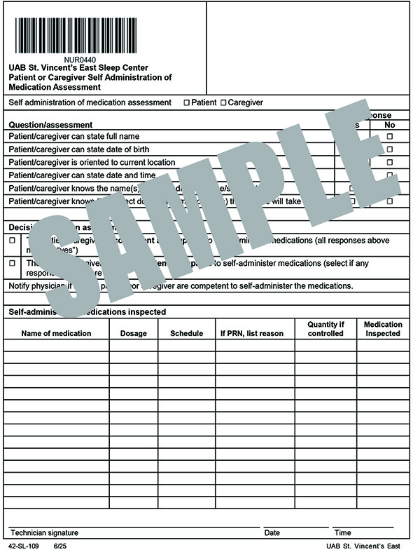 PATIENT OR CAREGIVER SELF ADMINISTRATION OF MEDICATION ASSESSMENT