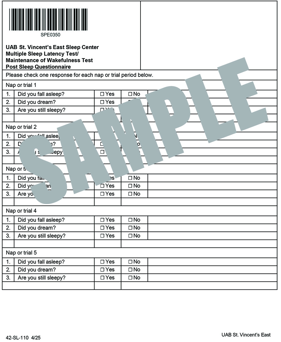 MSLT-MWT POST SLEEP QUESTIONNAIRE