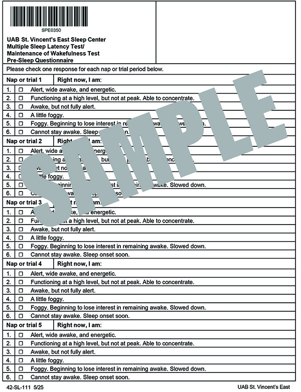 MSLT-MWT PRE SLEEP QUESTIONNAIRE 