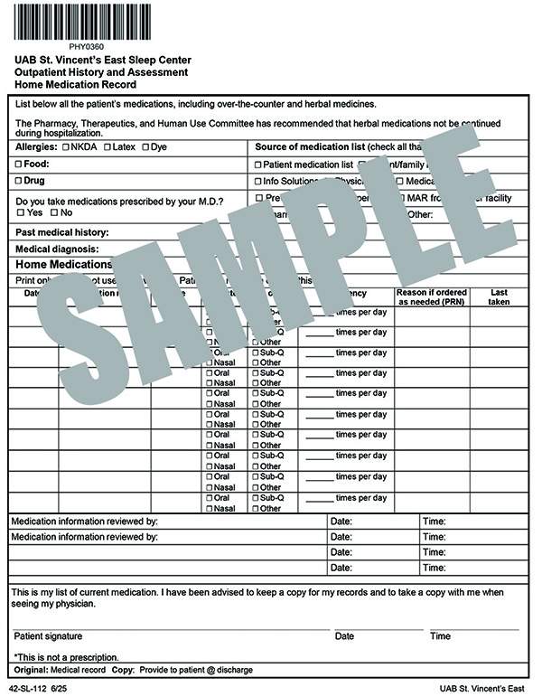 OP HISTORY AND ASSESSMENT HOME MEDICATION RECORD