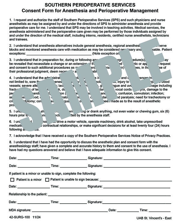 SOUTHERN PERIOPERATIVE SERVICES CONSENT