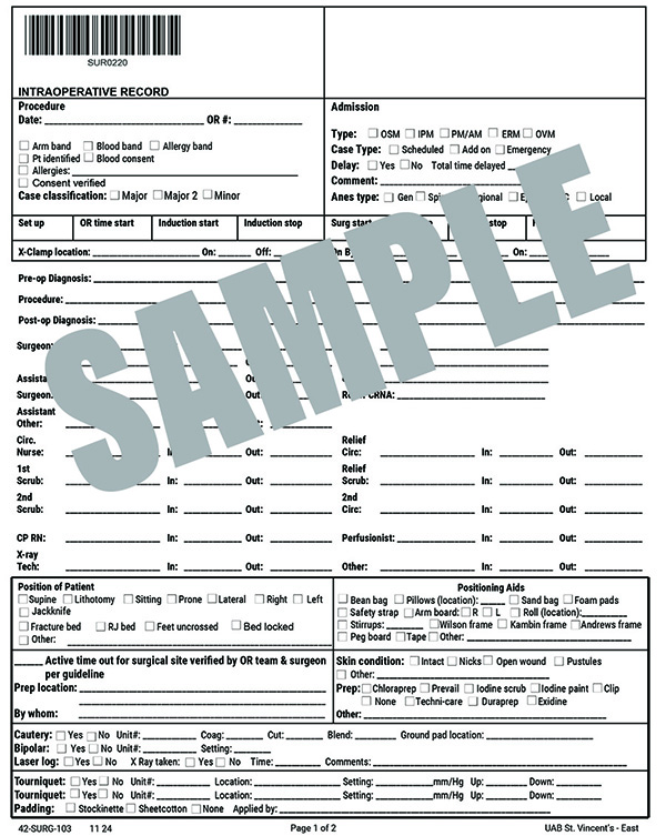 INTRAOPERATIVE RECORD