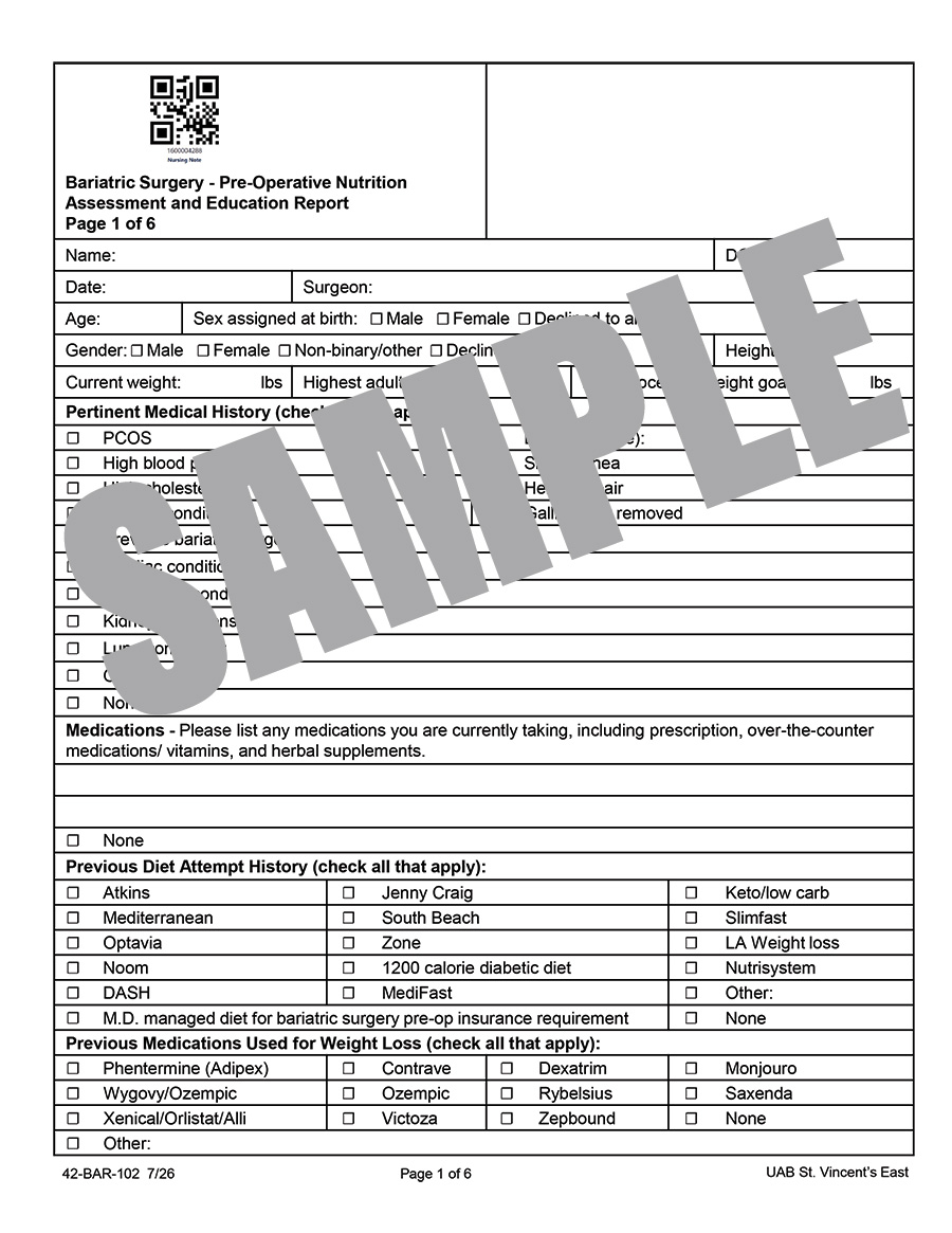 BARIATRIC SURGERY PRE-OP NUTRITION ASSESSMENT AND EDUCATION REPORT