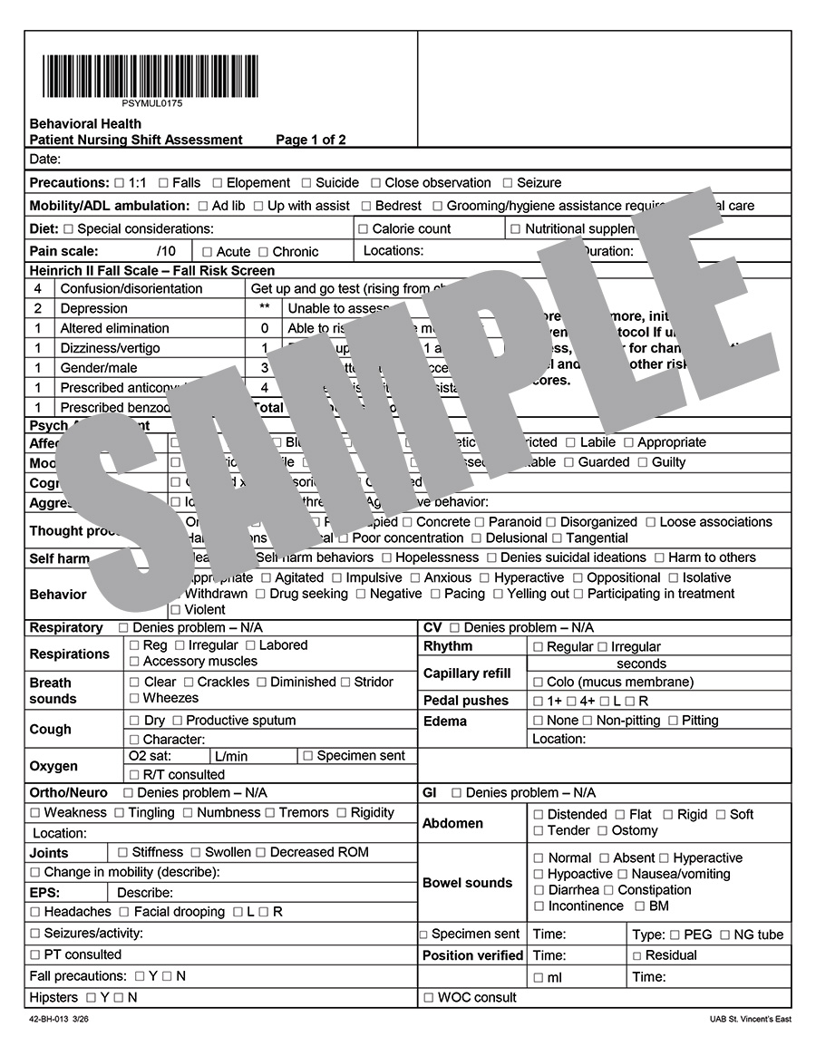 PATIENT NURSING SHIFT ASSESSMENT