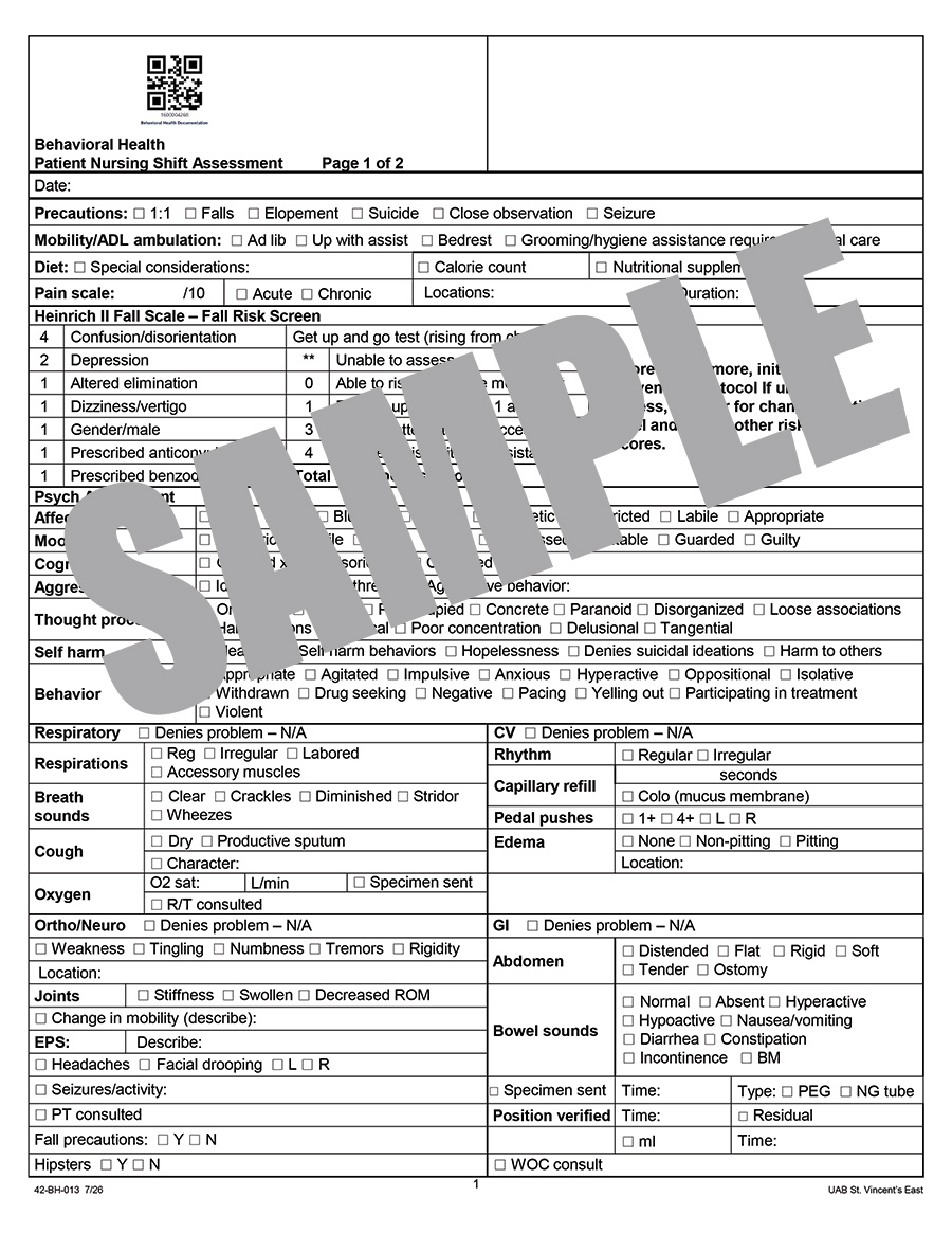 PATIENT NURSING SHIFT ASSESSMENT