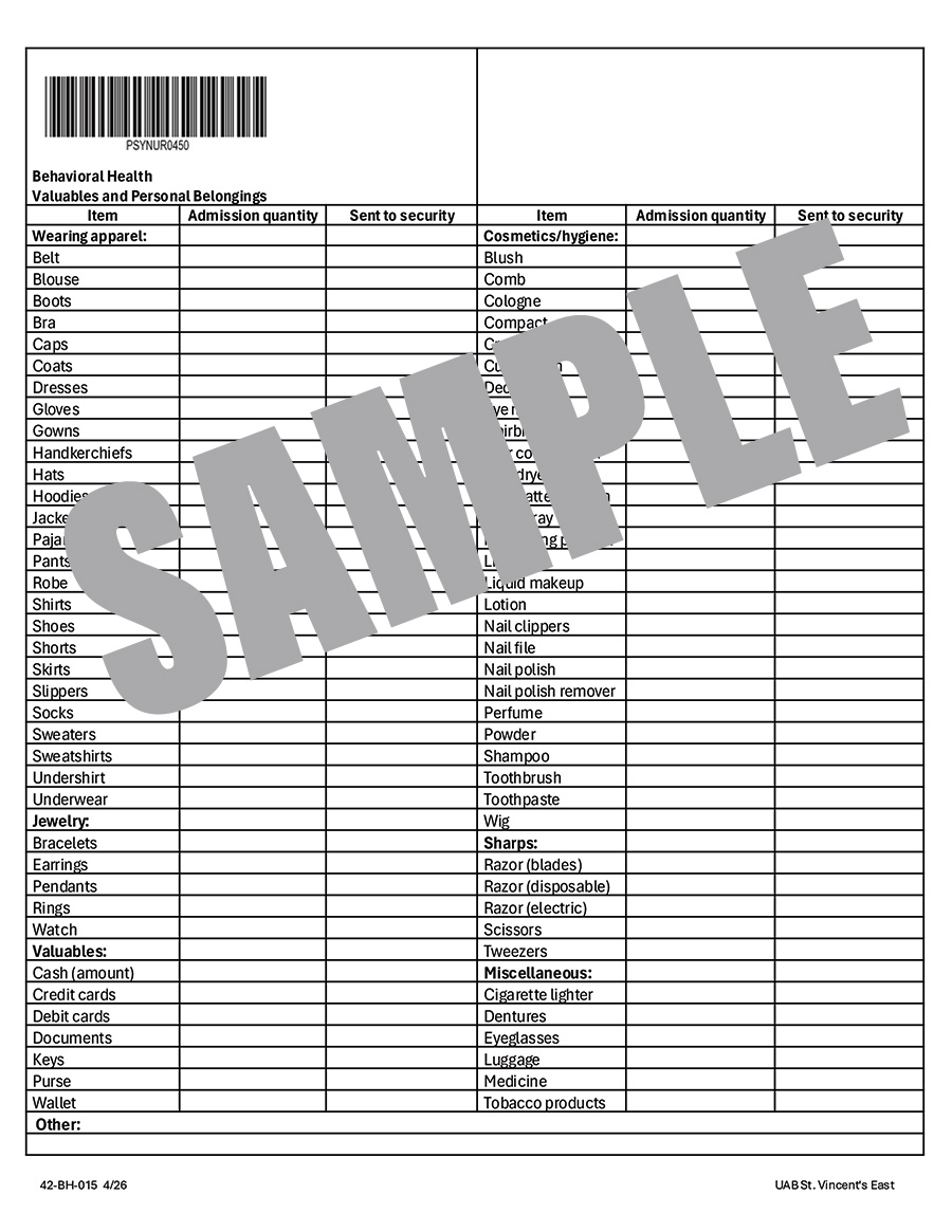 BEH HEALTH VALUABLES LIST
