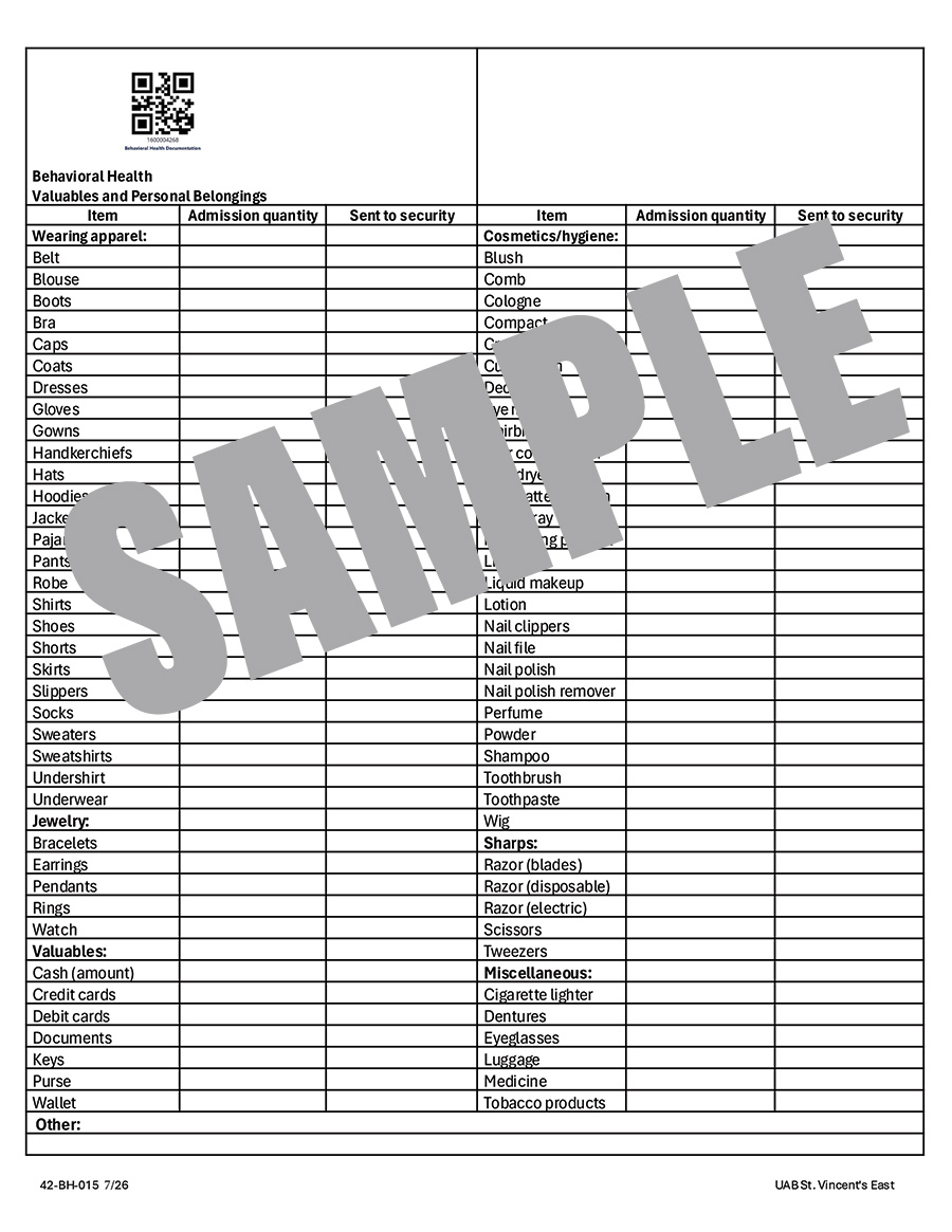 BEH HEALTH VALUABLES LIST