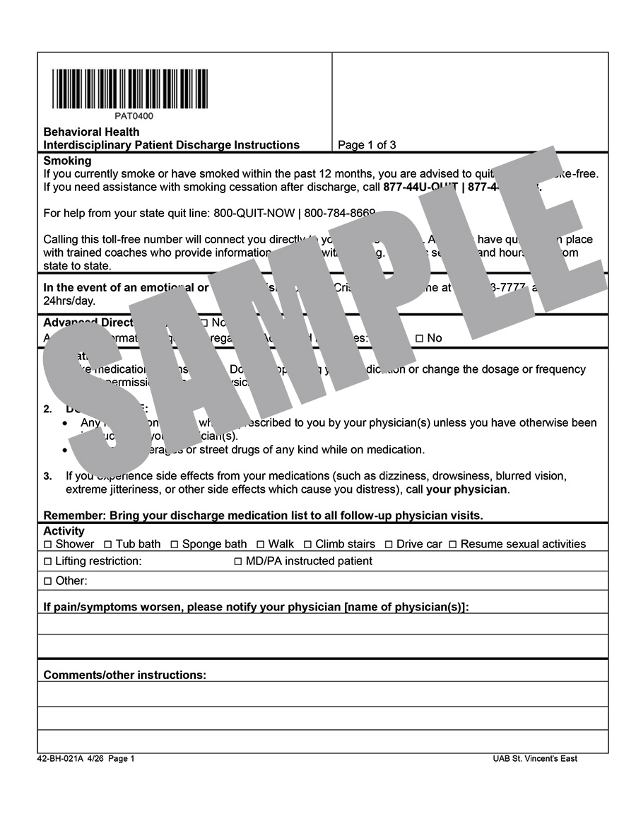 A-B-C BEHAVIORAL HEALTH INTERDISCIPLINARY DISCHARGE INSTRUCTIONS