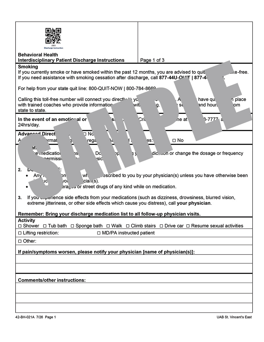 A-B-C BEHAVIORAL HEALTH INTERDISCIPLINARY DISCHARGE INSTRUCTIONS