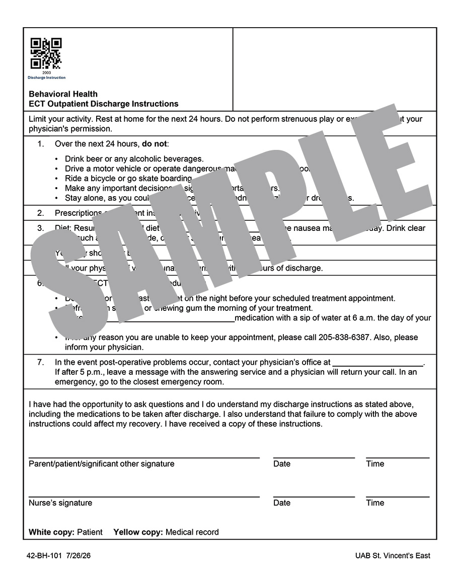 ECT OP DISCHARGE INSTRUCTIONS