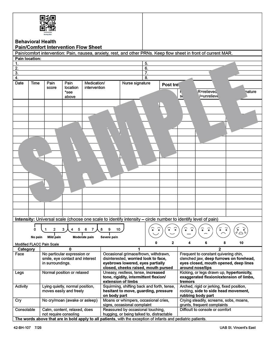 PAIN-COMFORT INTERVENTION FLOW SHEET