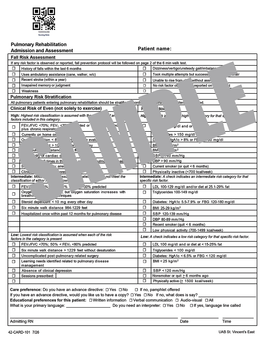 PULMONARY REHAB ADMISSION AND ASSESSMENT