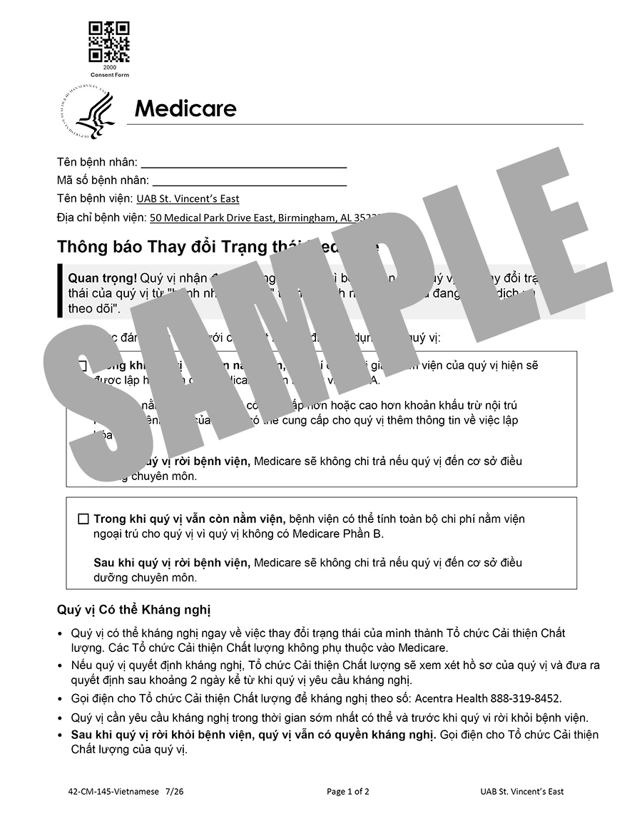 MEDICARE CHANGE OF STATUS NOTICE - VIETNAMESE