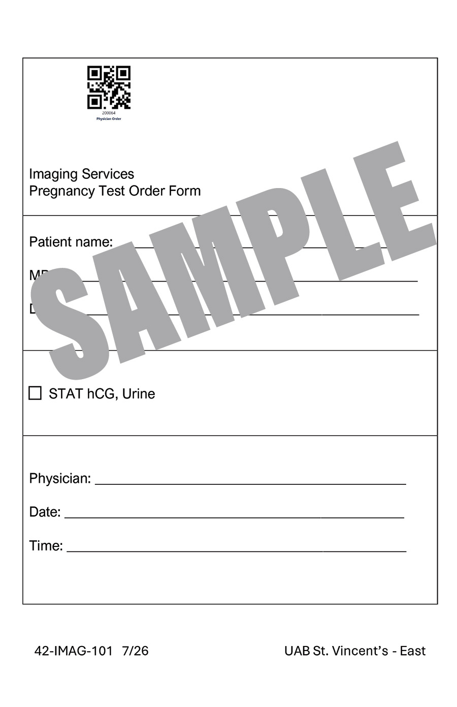 PREGNANCY TEST ORDER FORM