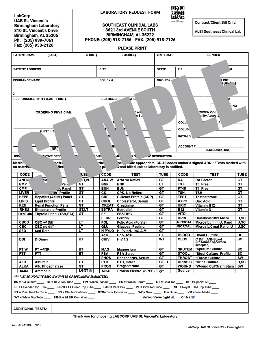 LAB REQUEST FORM - BHAM SE CLINIC