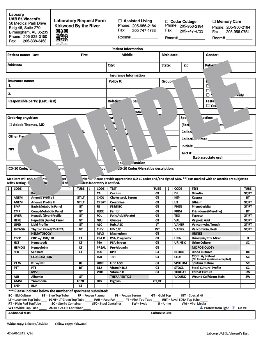 LAB REQUEST FORM - KIRKWOOD