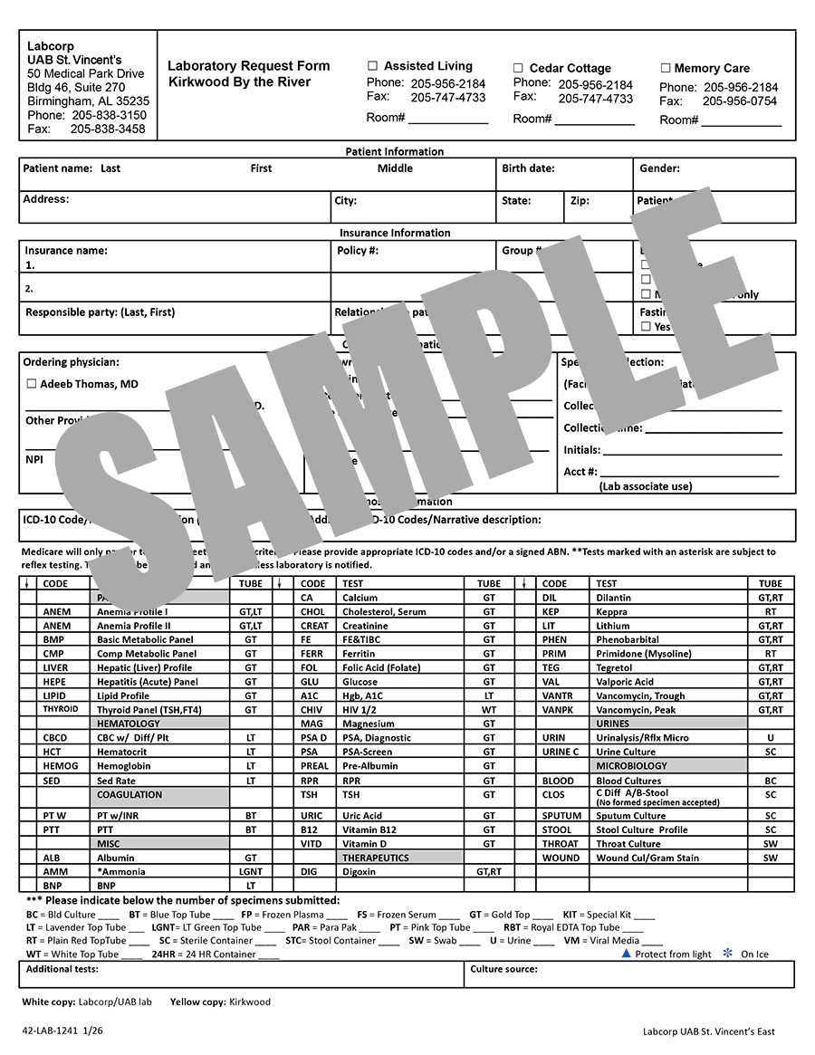 LAB REQUEST FORM - KIRKWOOD
