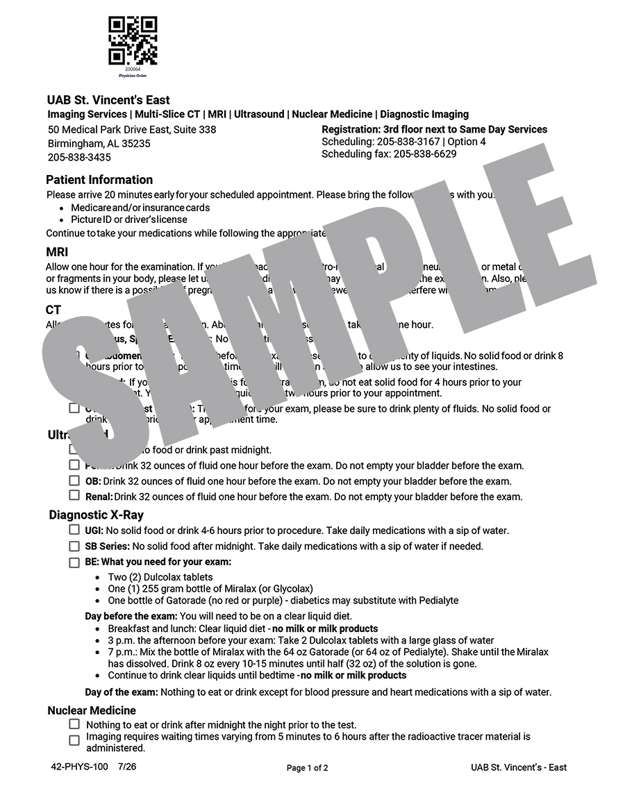 IMAGING SERVICES PHYSICIANS ORDER FORM