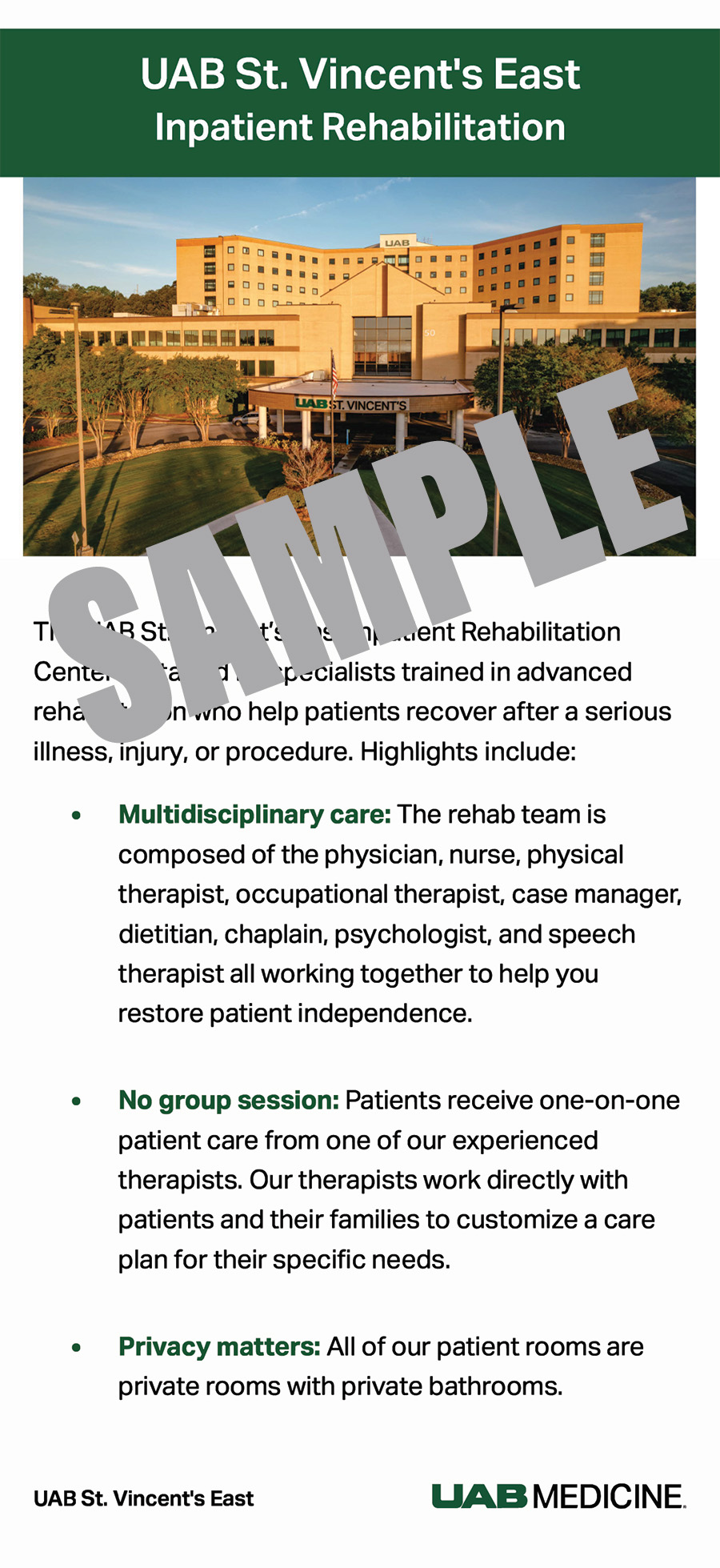 EAST INPATIENT REHAB RACK CARD