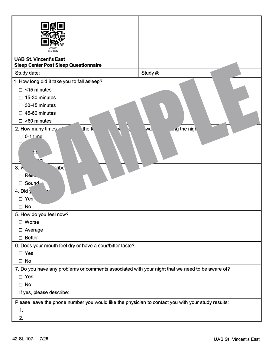 POST-SLEEP QUESTIONNAIRE