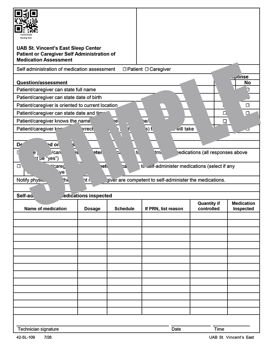 PATIENT OR CAREGIVER SELF ADMINISTRATION OF MEDICATION ASSESSMENT