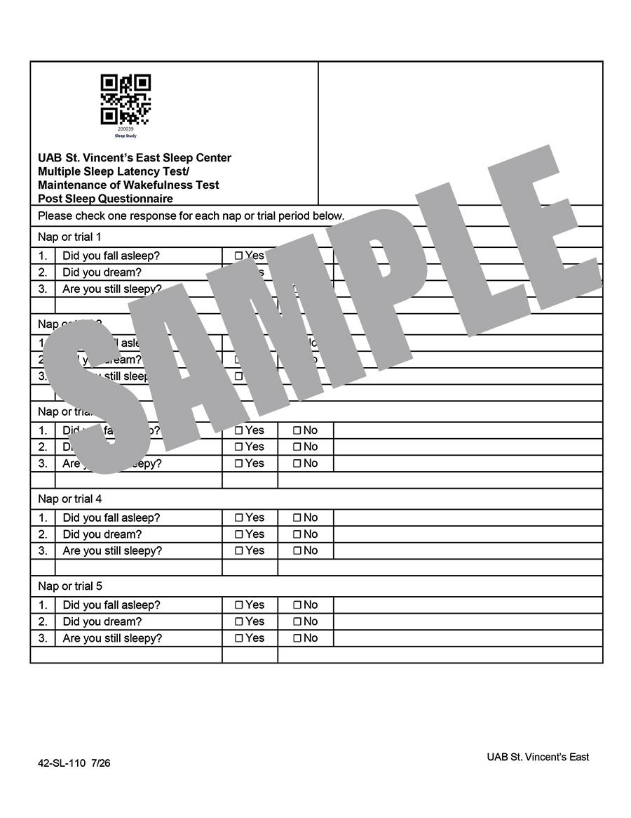 MSLT-MWT POST SLEEP QUESTIONNAIRE