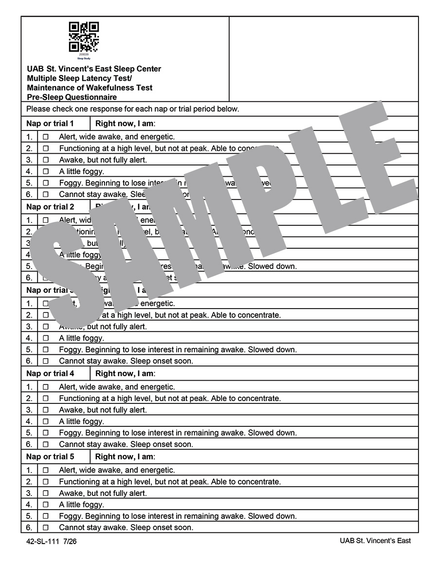 MSLT-MWT PRE SLEEP QUESTIONNAIRE 