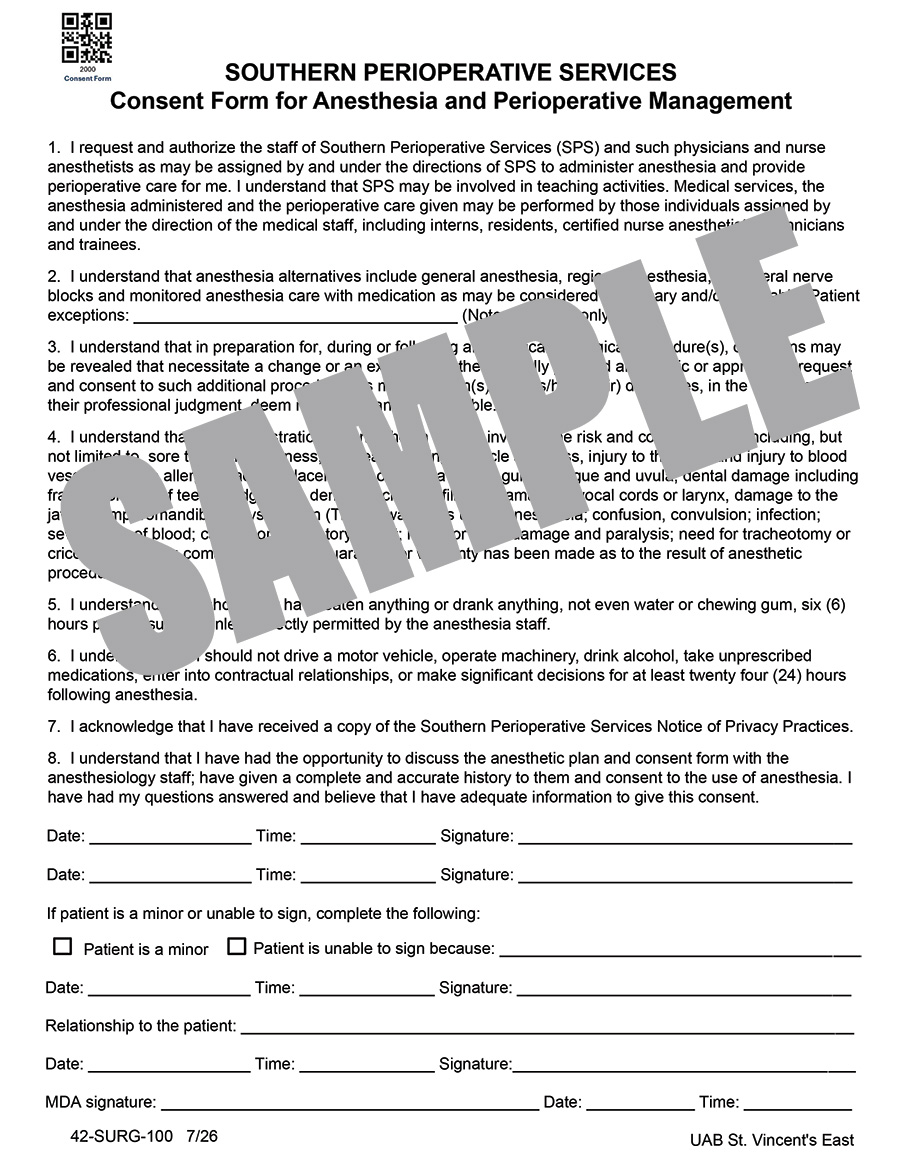 SOUTHERN PERIOPERATIVE SERVICES CONSENT