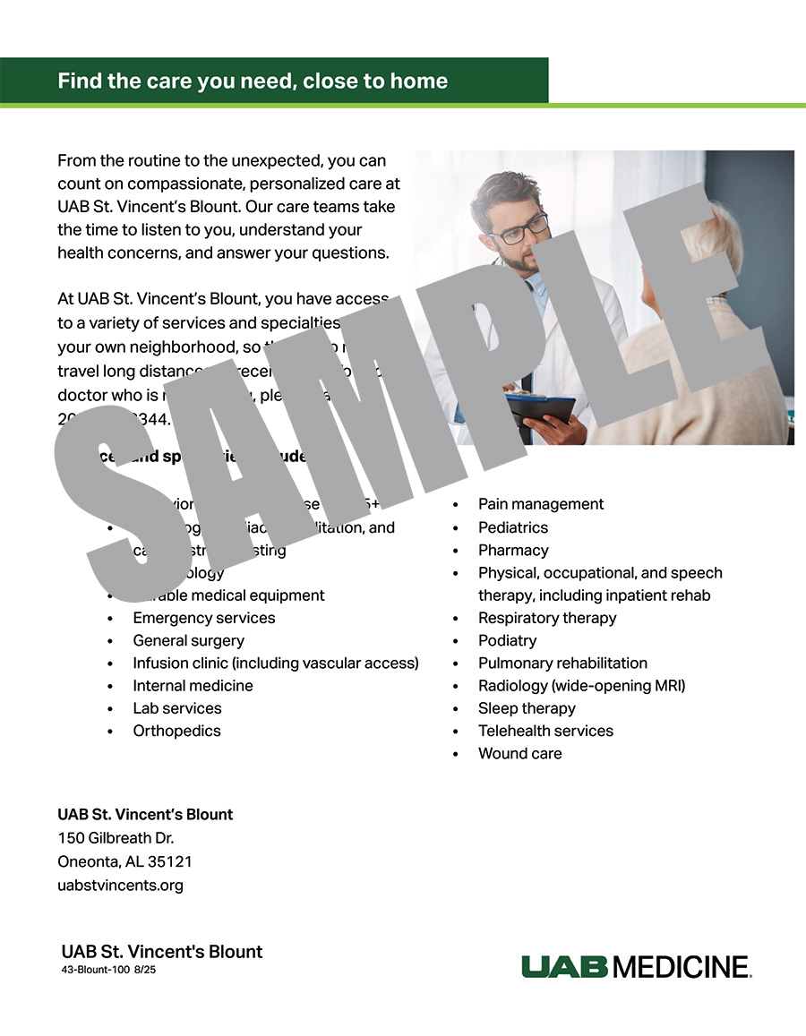 ABOUT UAB ST. VINCENT'S BLOUNT