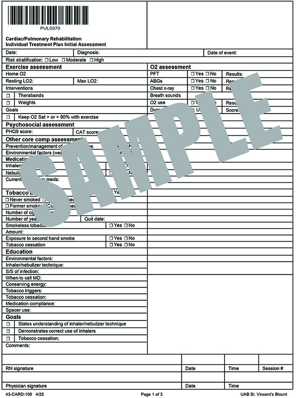 CARDIAC REHAB TREATMENT PLAN