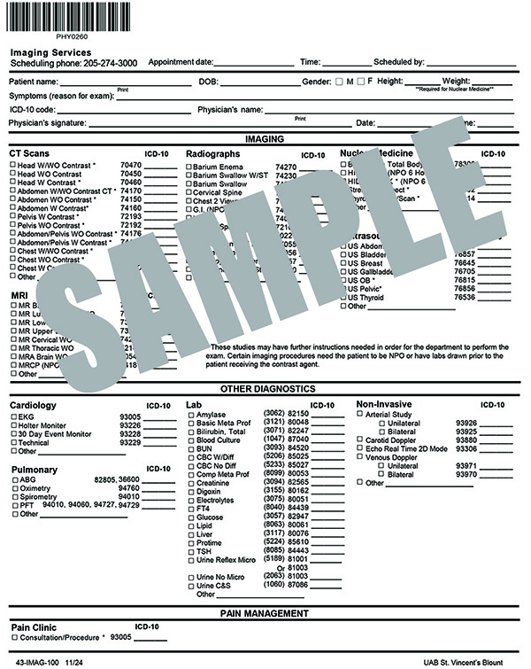 BLOUNT IMAGING PHYSICIAN'S ORDERS