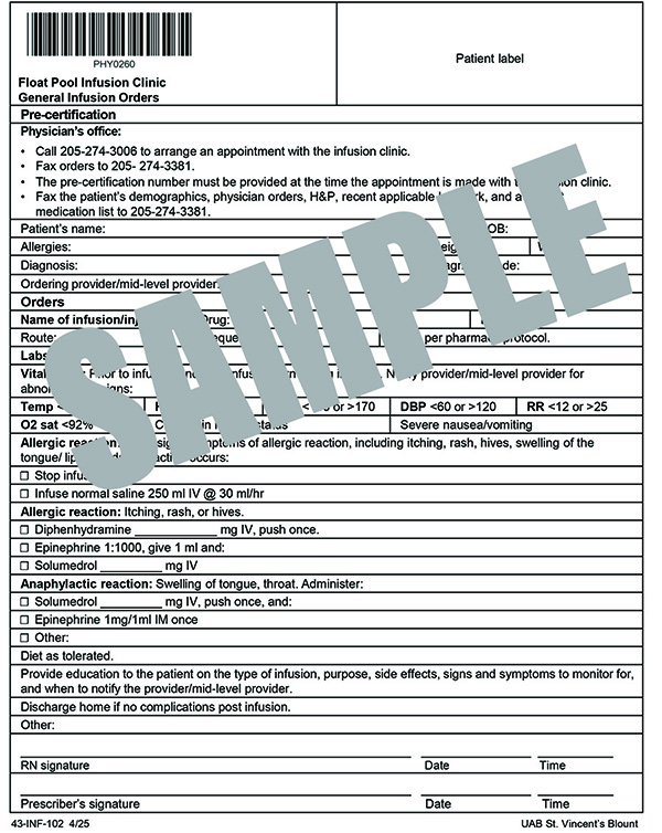 INFUSION FLOAT CLINIC GENERAL INFUSION ORDERS