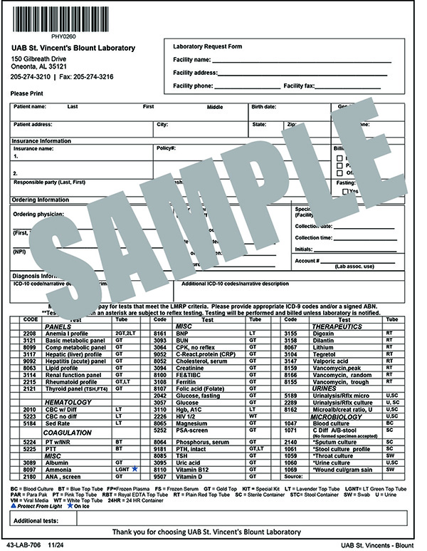 LAB REQUEST FORM - GENERAL